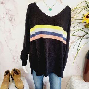Wishlist Black Sweater with Colorful Stripes